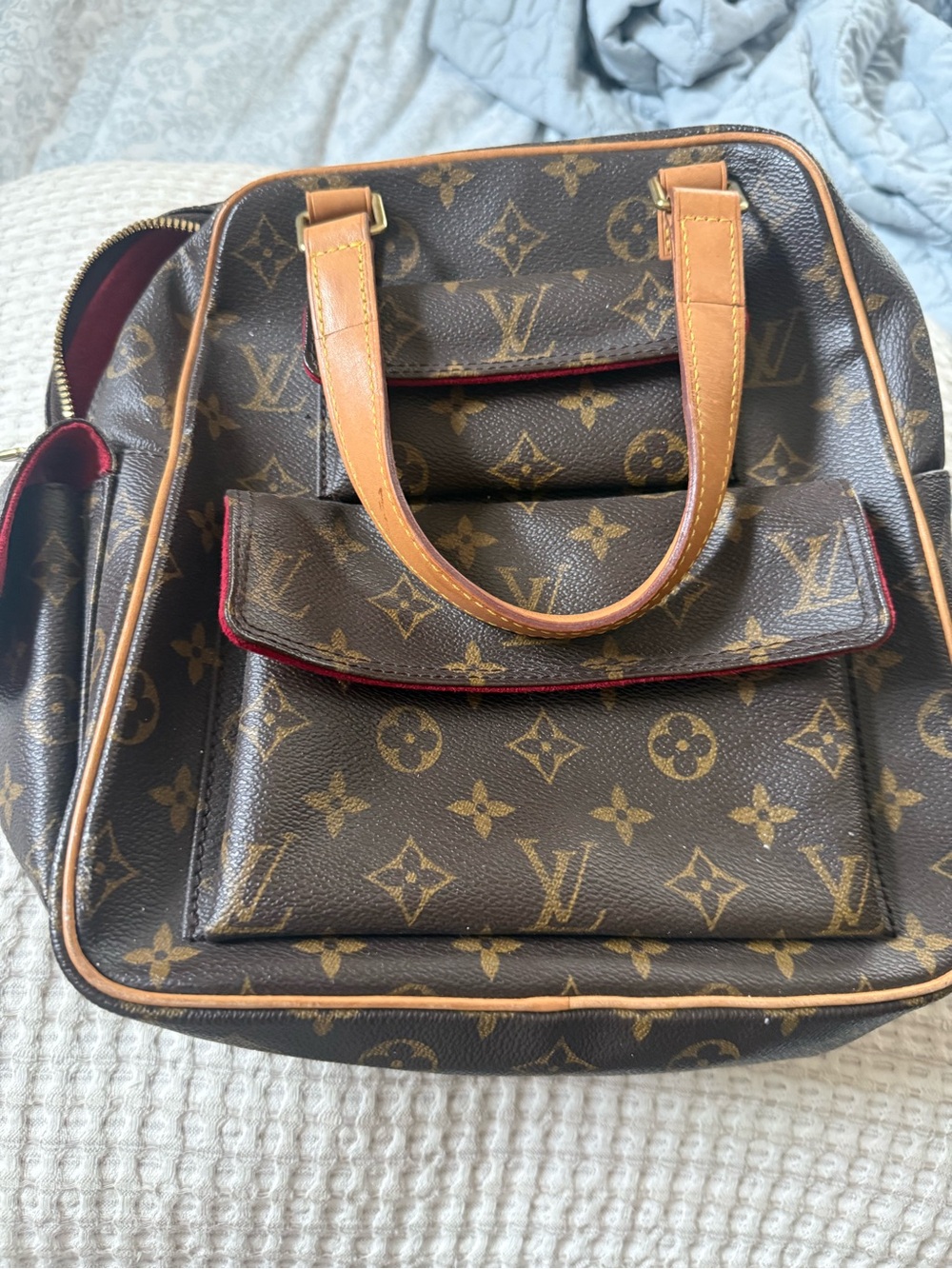 Louis Vuitton Brown Monogram Messenger Bag with Tan Leather Trim